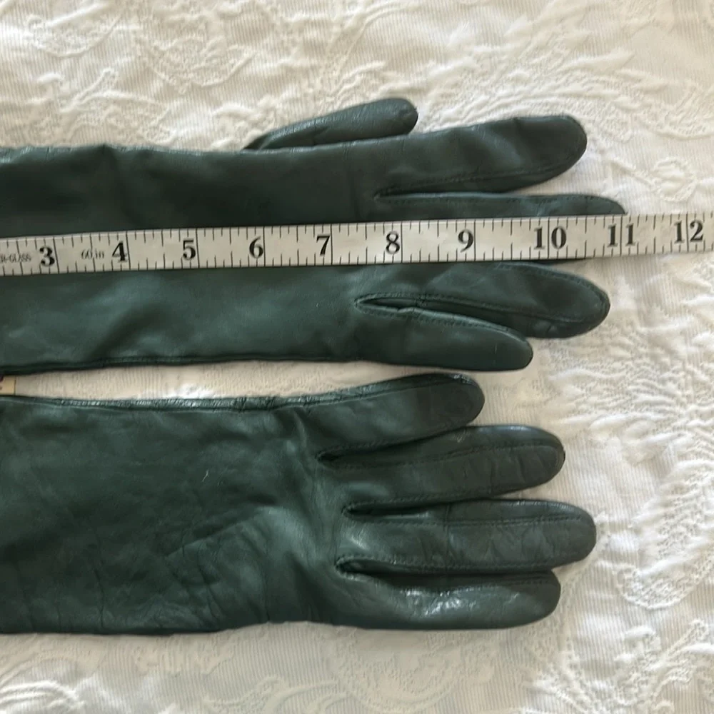 GTANDOE VTG green leather / cashmere lining gloves Sz 7 NWT